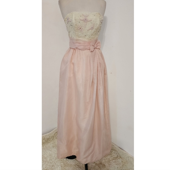 Vintage Dresses & Skirts - Vintage Pale Pink & Ivory Strapless Evening Gown